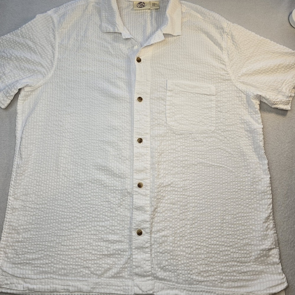 Panama Jack Men XL White Seersucker Beach Camp Shirt Resort Casual Button Up SS.